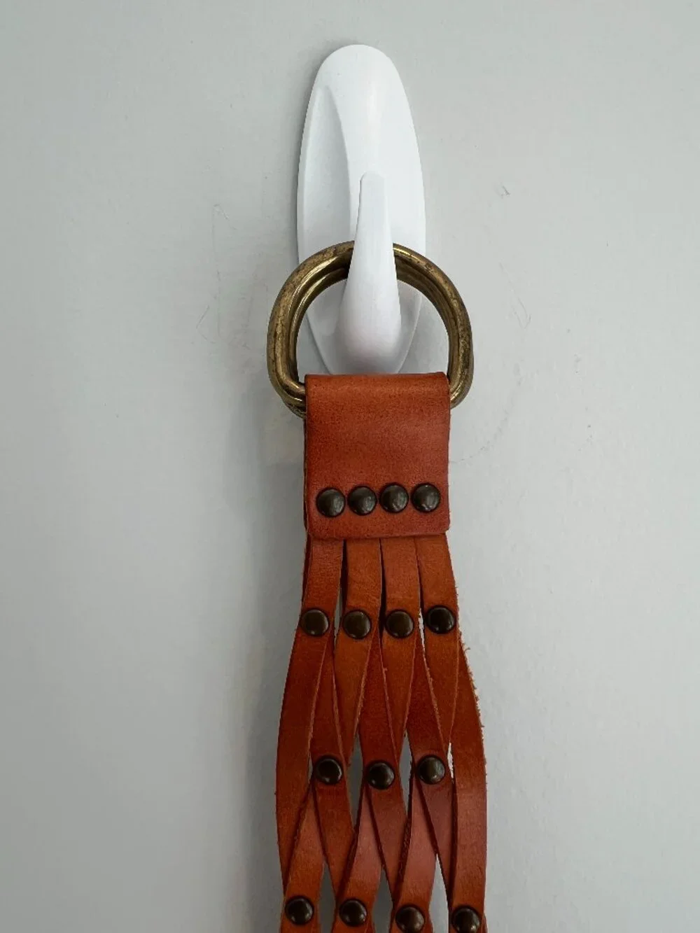 Tommy Bahama Cognac Woven Leather Studded O-Ring Belt M/L NWOT